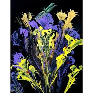 Art Print from my Original Work 11" x 14" "Night Garden Dragonfly & Lady Bugs"